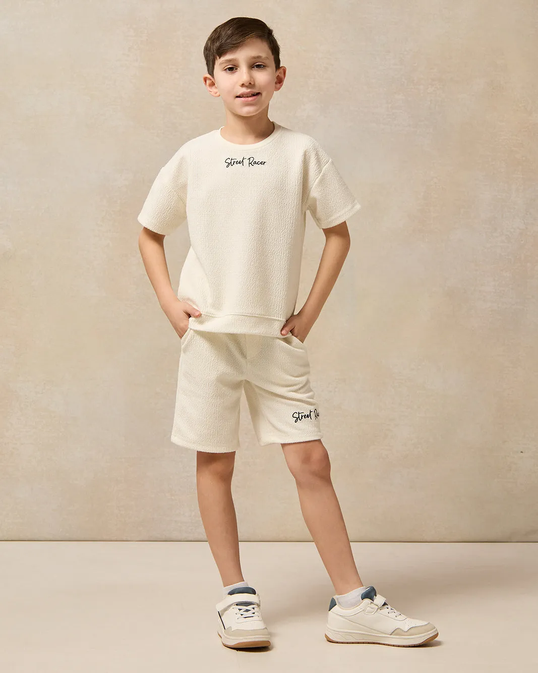 Boys White Street Racer Jacquard T-Shirt sold by Redtag product image thumbnail 2
