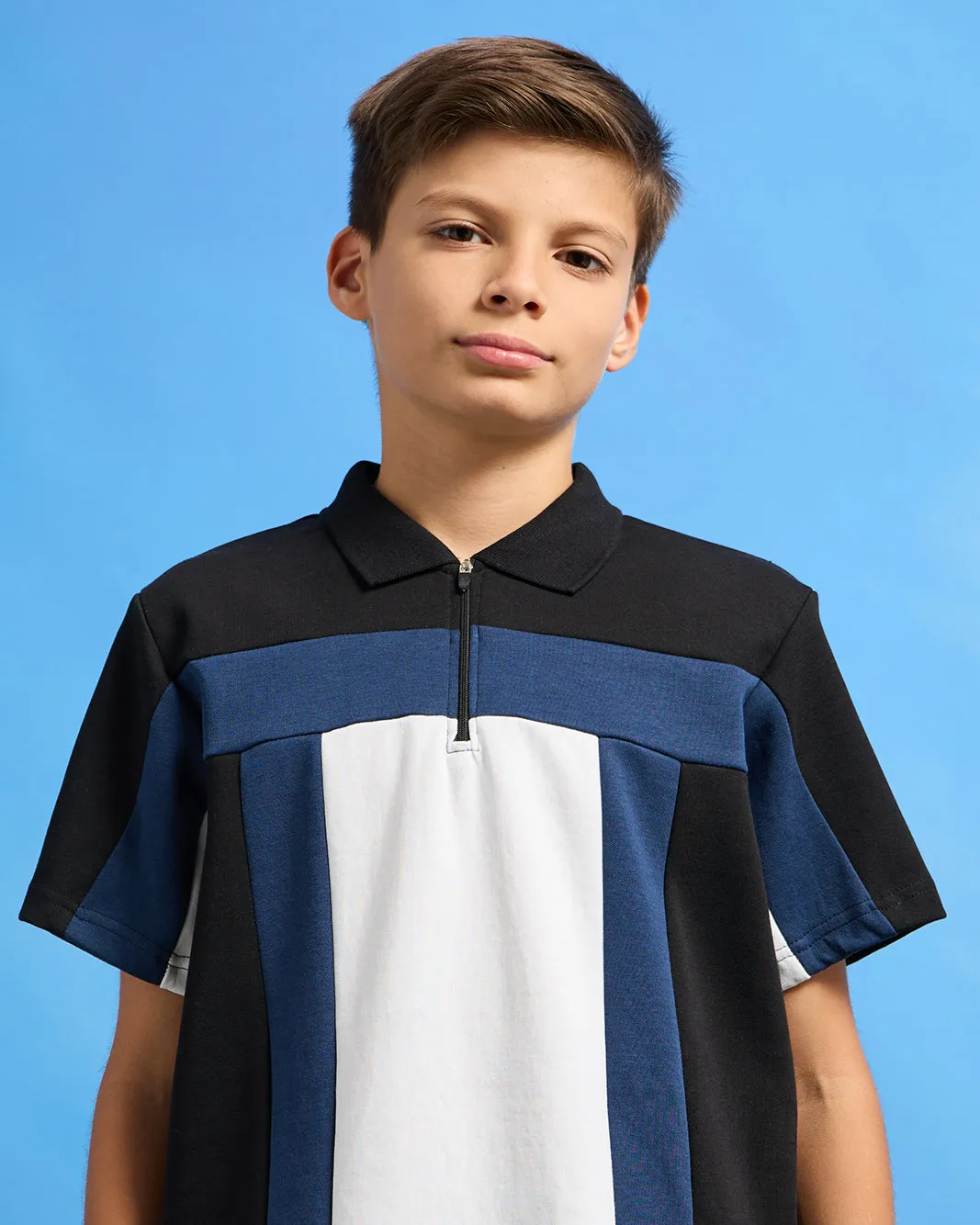 Senior Boys Black Cut & Sew Zip Placket Polo T-shirt sold by Redtag product image thumbnail 4