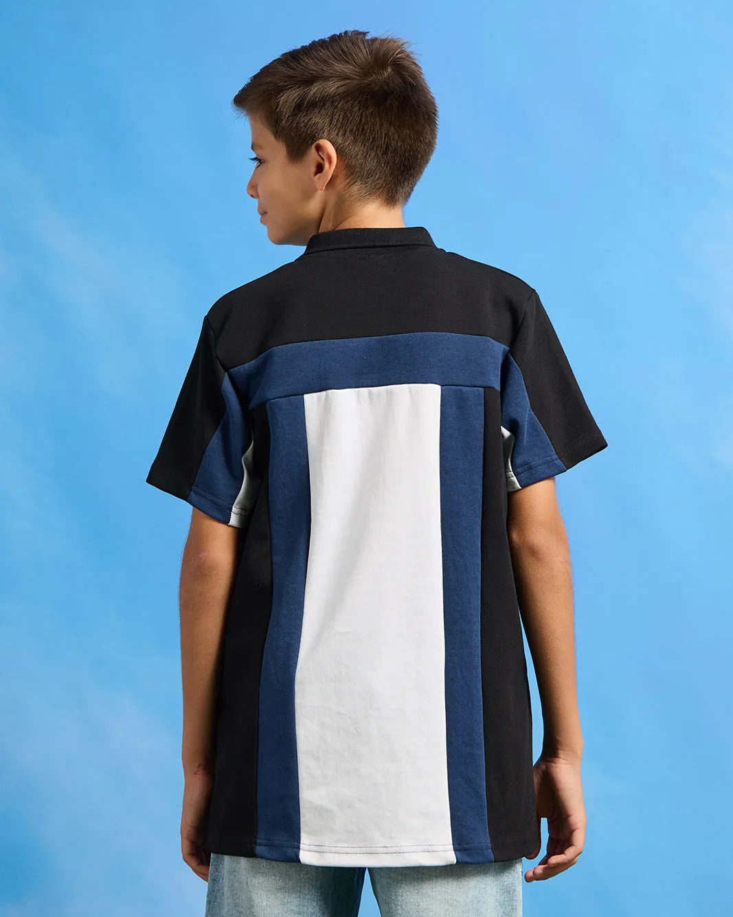 Senior Boys Black Cut & Sew Zip Placket Polo T-shirt sold by Redtag product image thumbnail 3