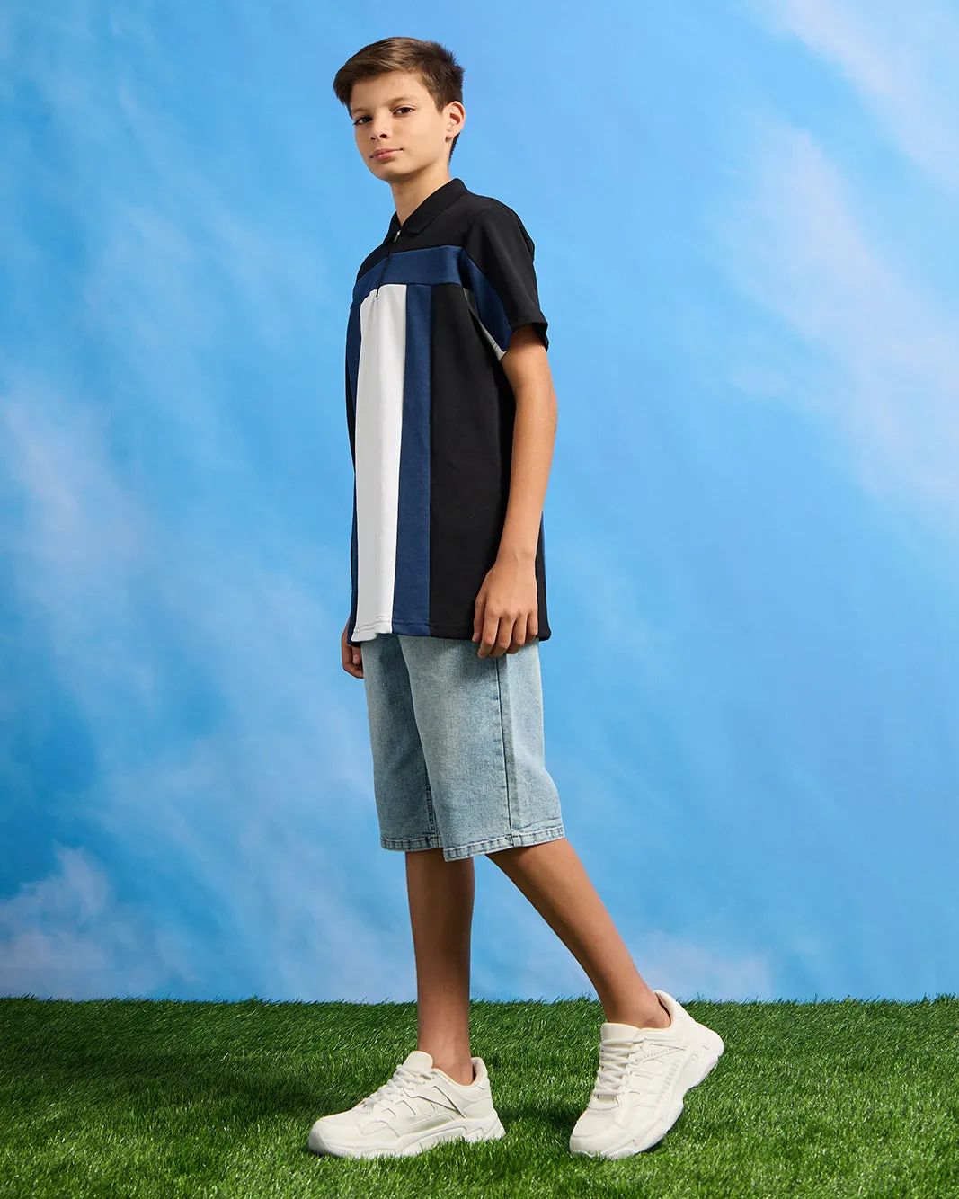 Senior Boys Black Cut & Sew Zip Placket Polo T-shirt sold by Redtag