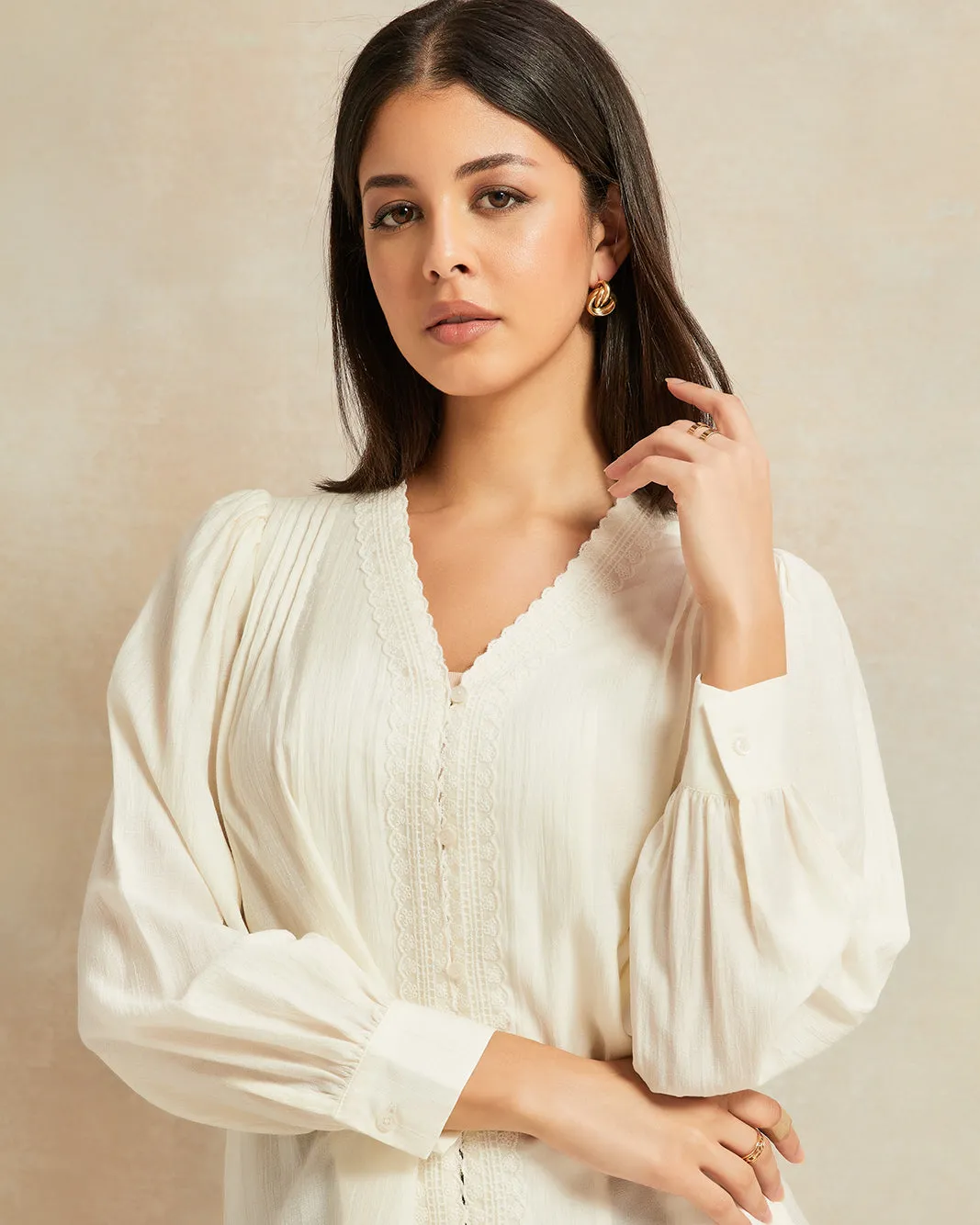 Women Beige Textured Blouse sold by Redtag product image thumbnail 4