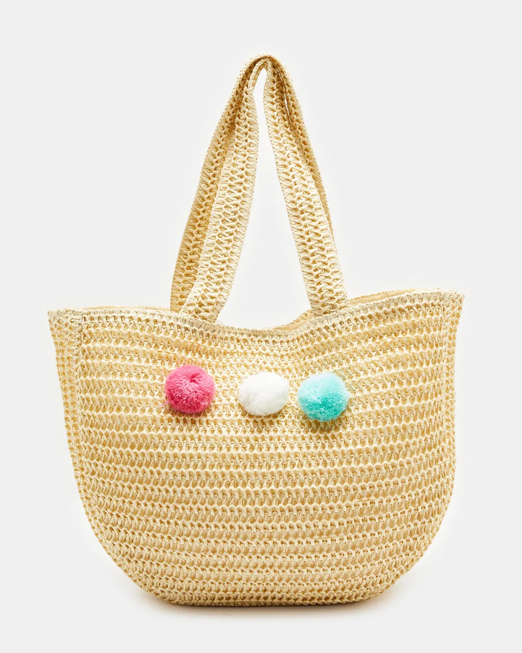 Women Beige Textured Beach Bag With Pom Pom sold by Redtag