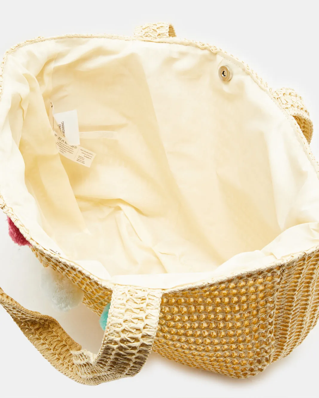 Women Beige Textured Beach Bag With Pom Pom sold by Redtag product image thumbnail 4