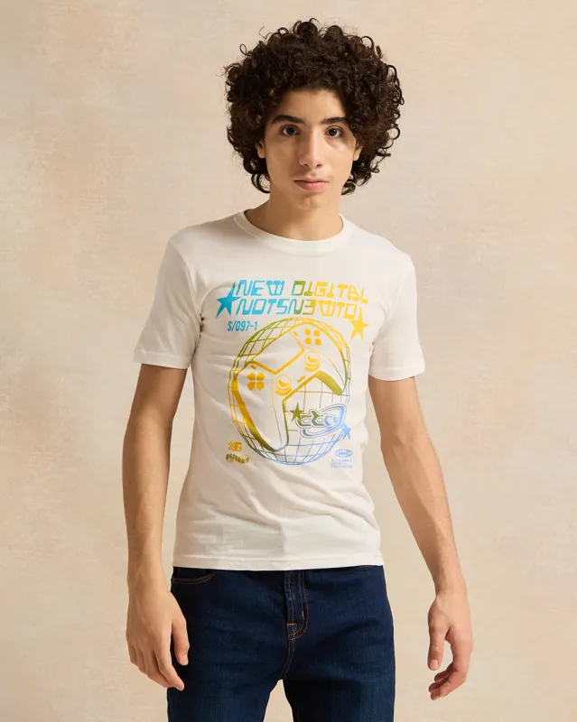 Senior Boys White Printed T-Shirt sold by Redtag
