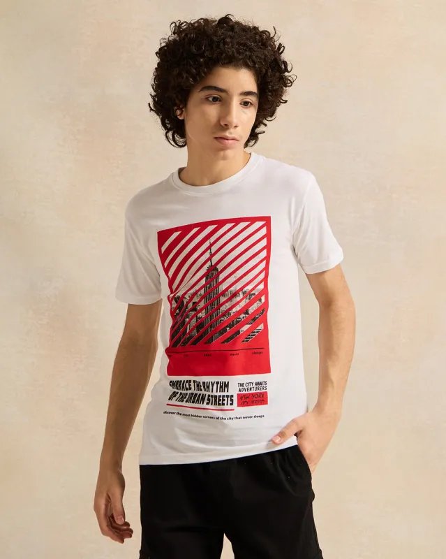 Senior Boys White Printed T-Shirt sold by Redtag