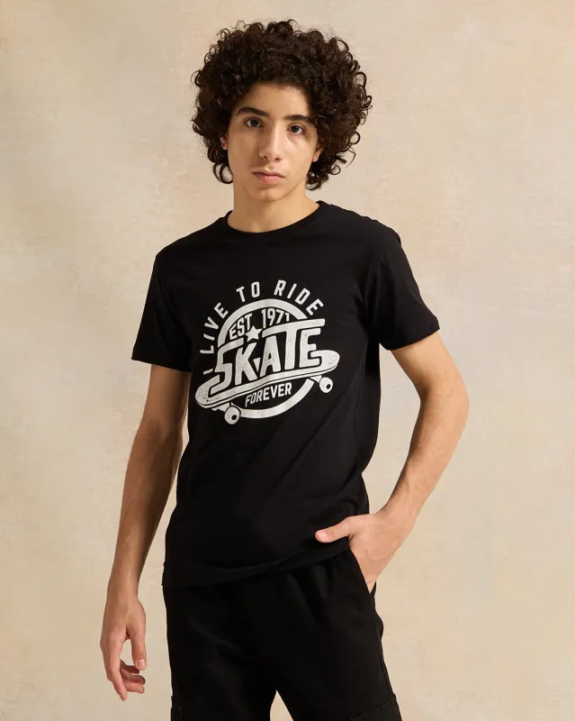 Senior Boys Black Printed T-Shirt sold by Redtag
