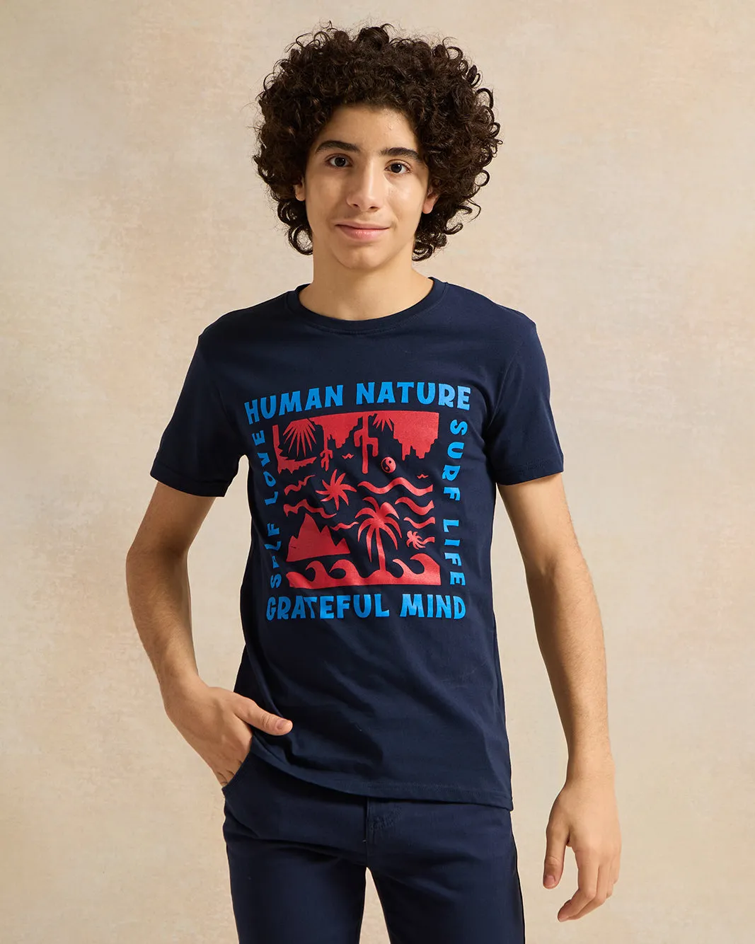 Senior Boys Navy Printed T-Shirt sold by Redtag