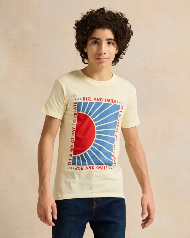 Senior Boys Yellow Printed T-Shirt sold by Redtag