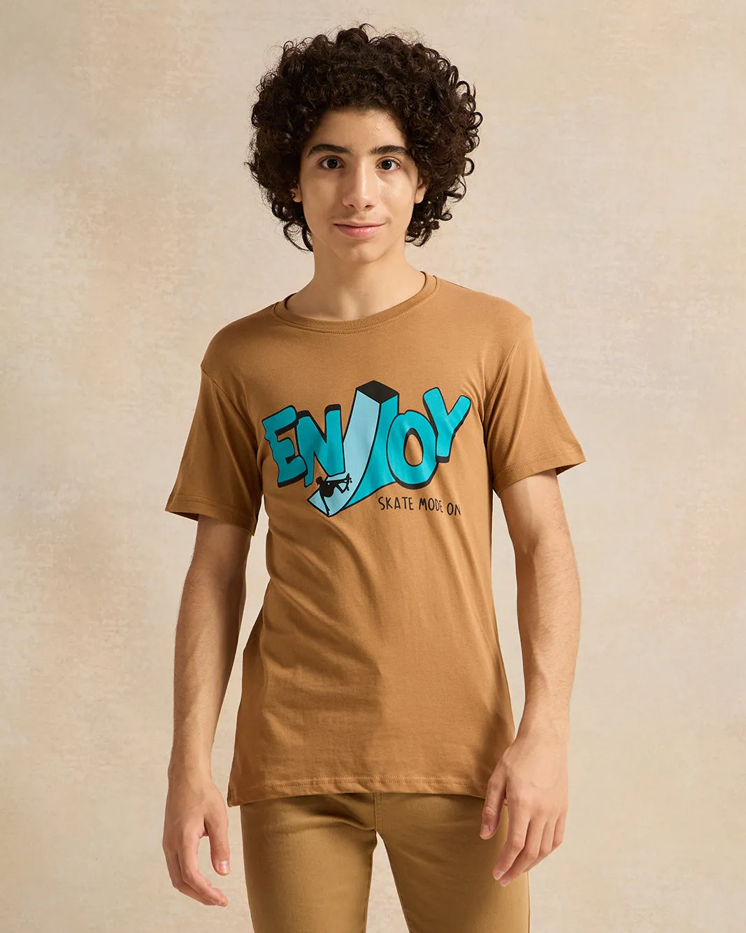 Senior Boys Brown Printed T-Shirt sold by Redtag