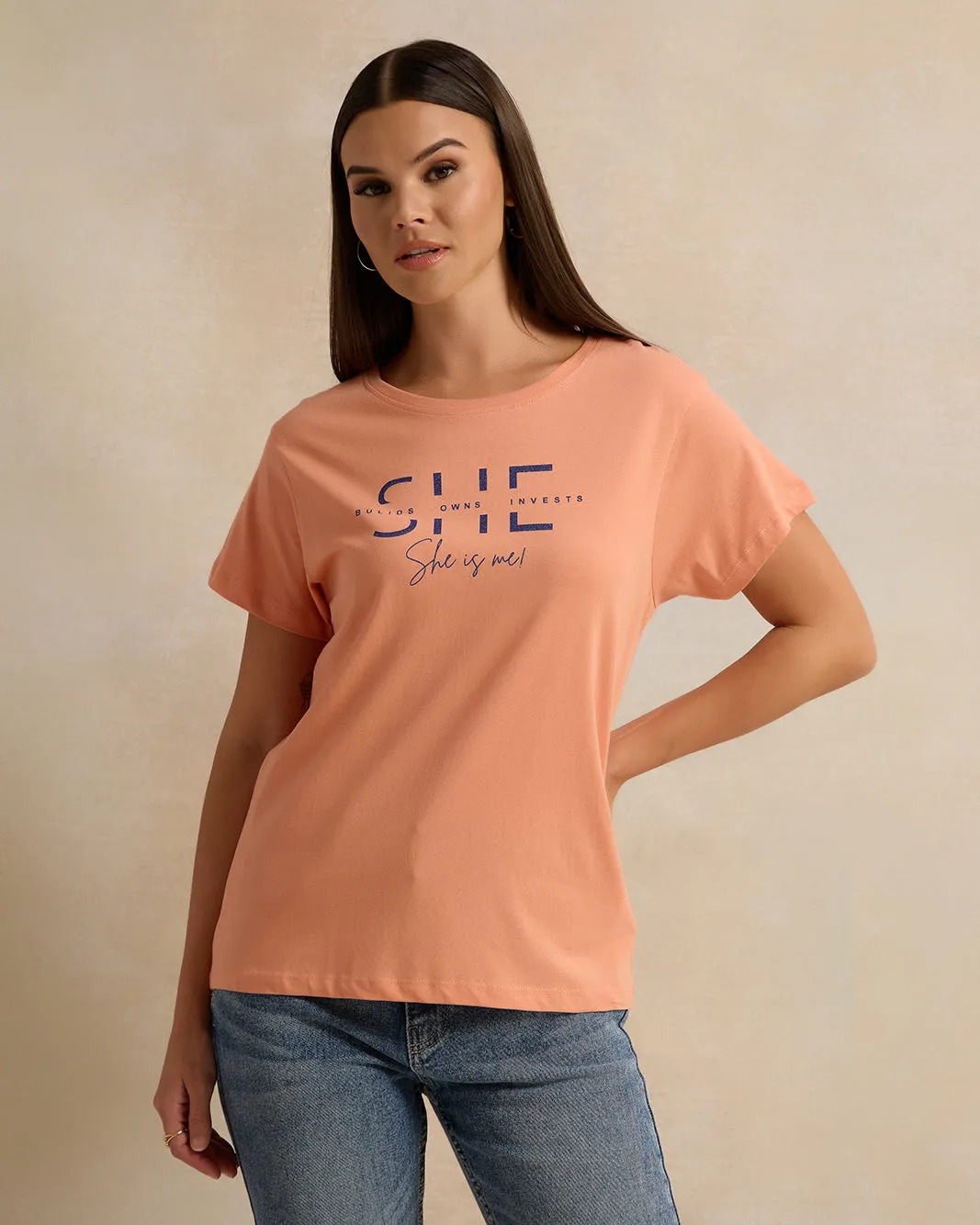 Woman Orange Printed T-shirt sold by Redtag