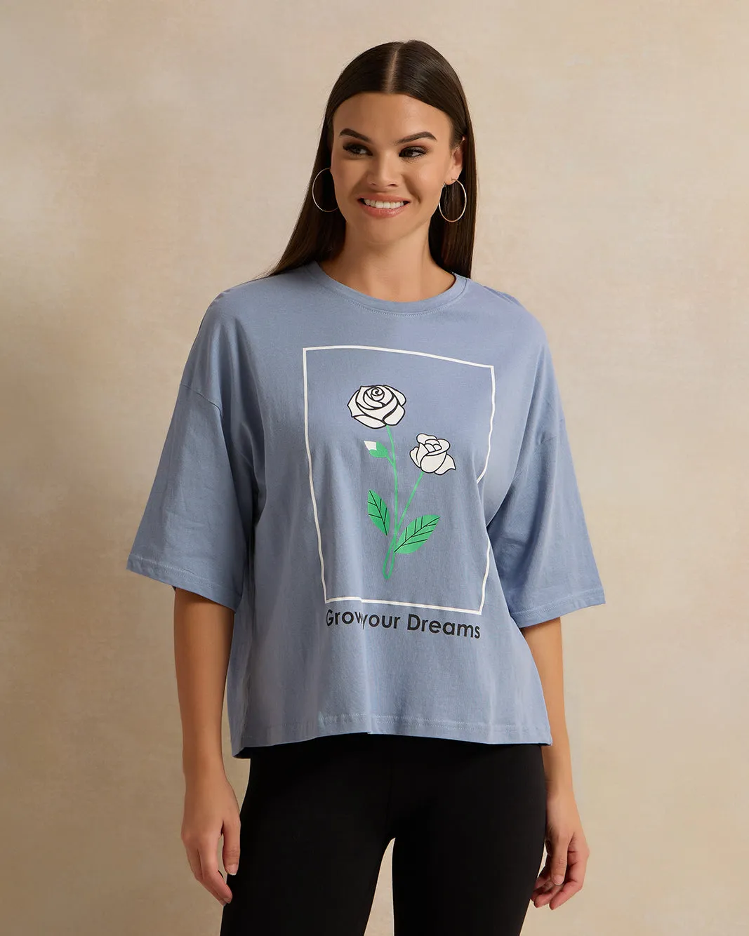 Woman Blue Printed T-shirt sold by Redtag