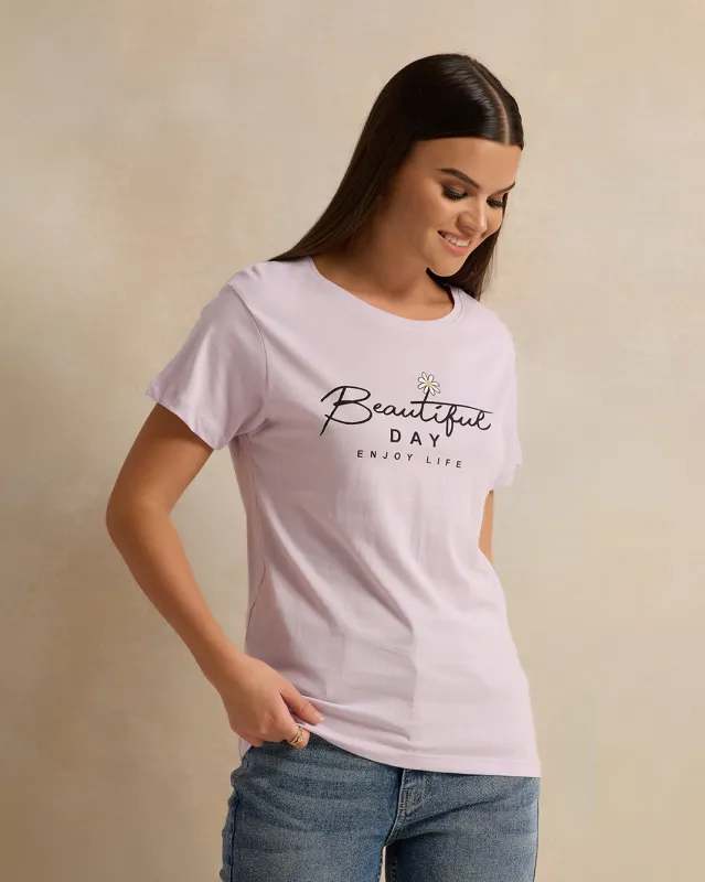 Woman Lilac Printed T-shirt sold by Redtag