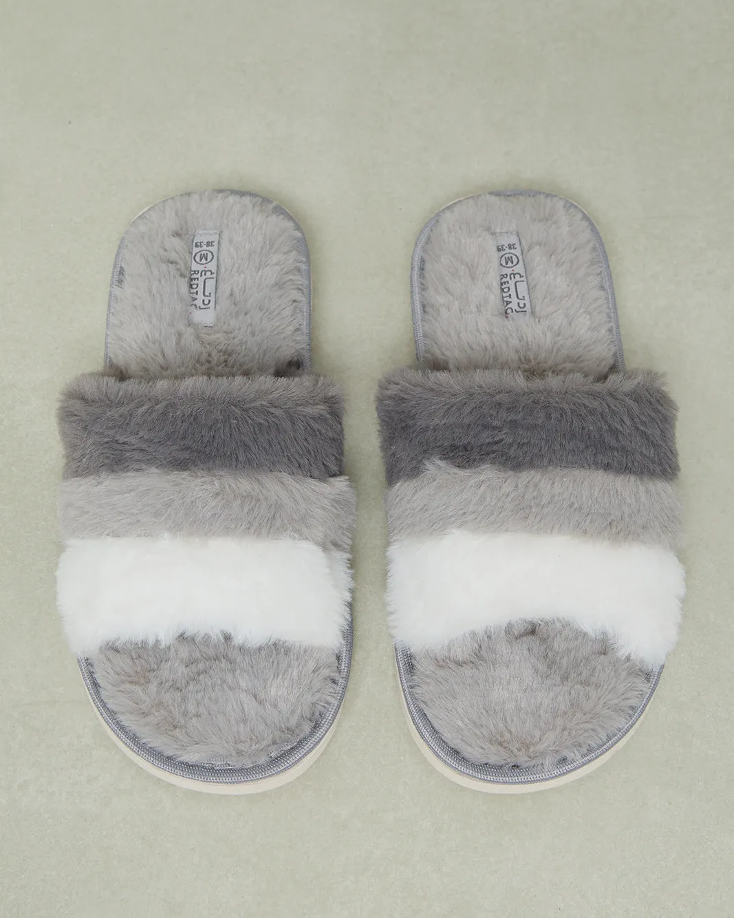 Women Grey Striped Fur Slipper sold by Redtag product image thumbnail 2