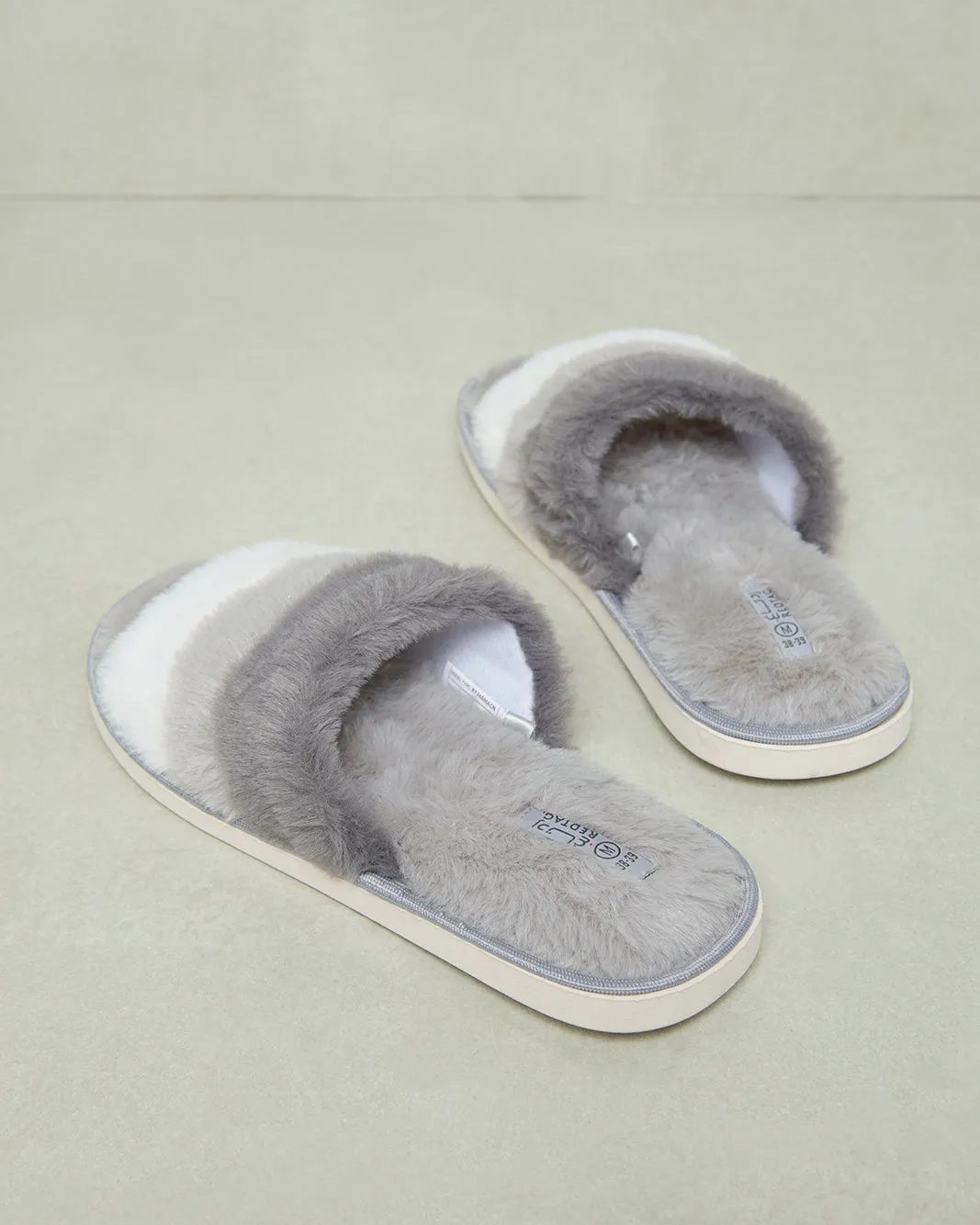 Women Grey Striped Fur Slipper sold by Redtag product image thumbnail 4