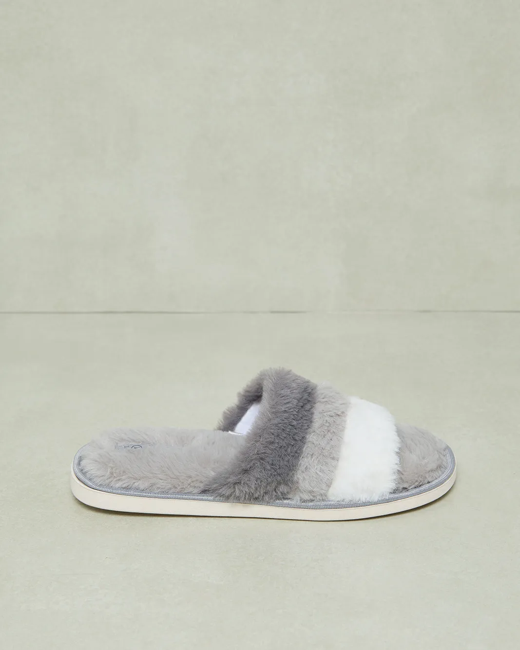 Women Grey Striped Fur Slipper sold by Redtag