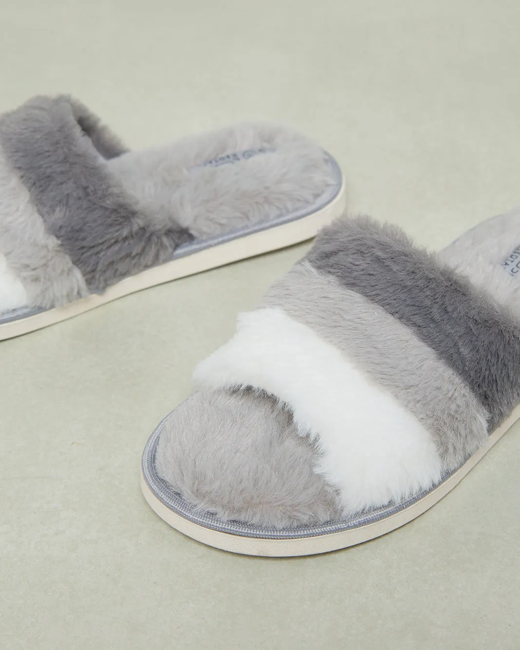 Women Grey Striped Fur Slipper sold by Redtag product image thumbnail 3