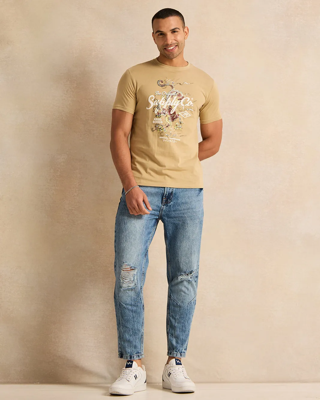 Men Beige Printed T-Shirt sold by Redtag product image thumbnail 2