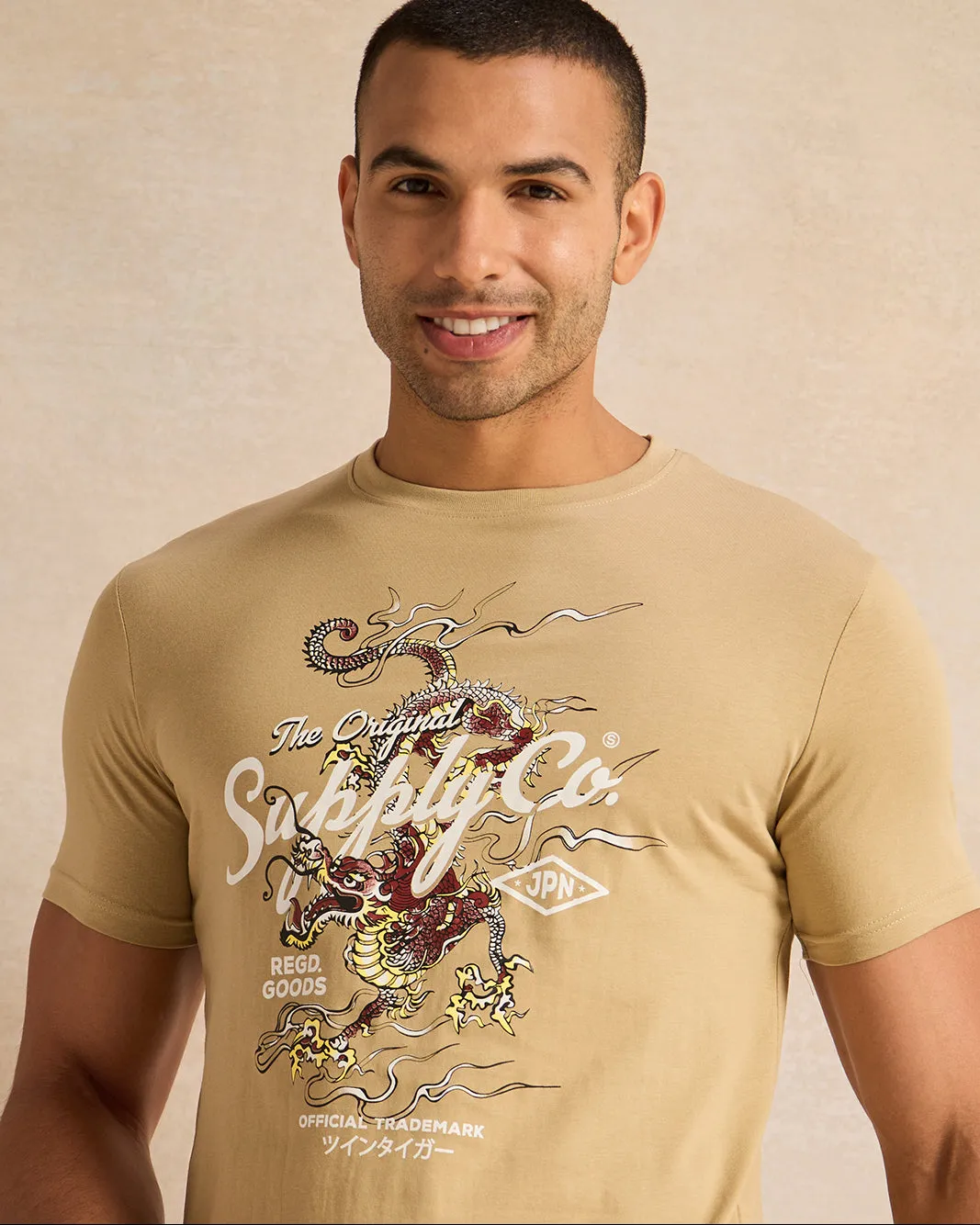 Men Beige Printed T-Shirt sold by Redtag product image thumbnail 4