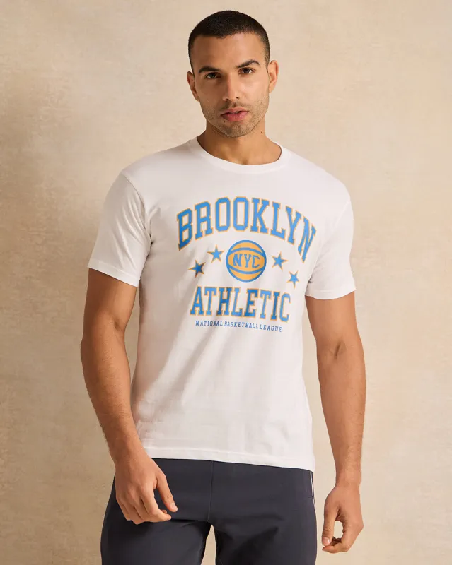 Men White Brooklyn Print T-Shirt sold by Redtag