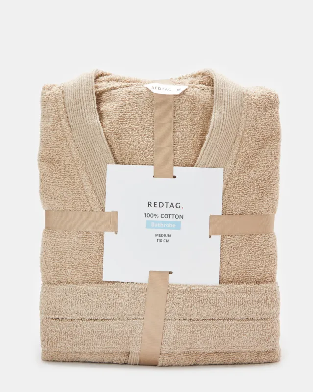 Beige Essence Kimono Bathrobe With Ribbed Border sold by Redtag