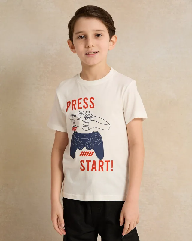 Boys White  Printed T-shirt sold by Redtag