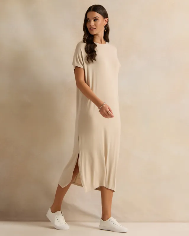 Women Beige Short Sleeve Dress sold by Redtag