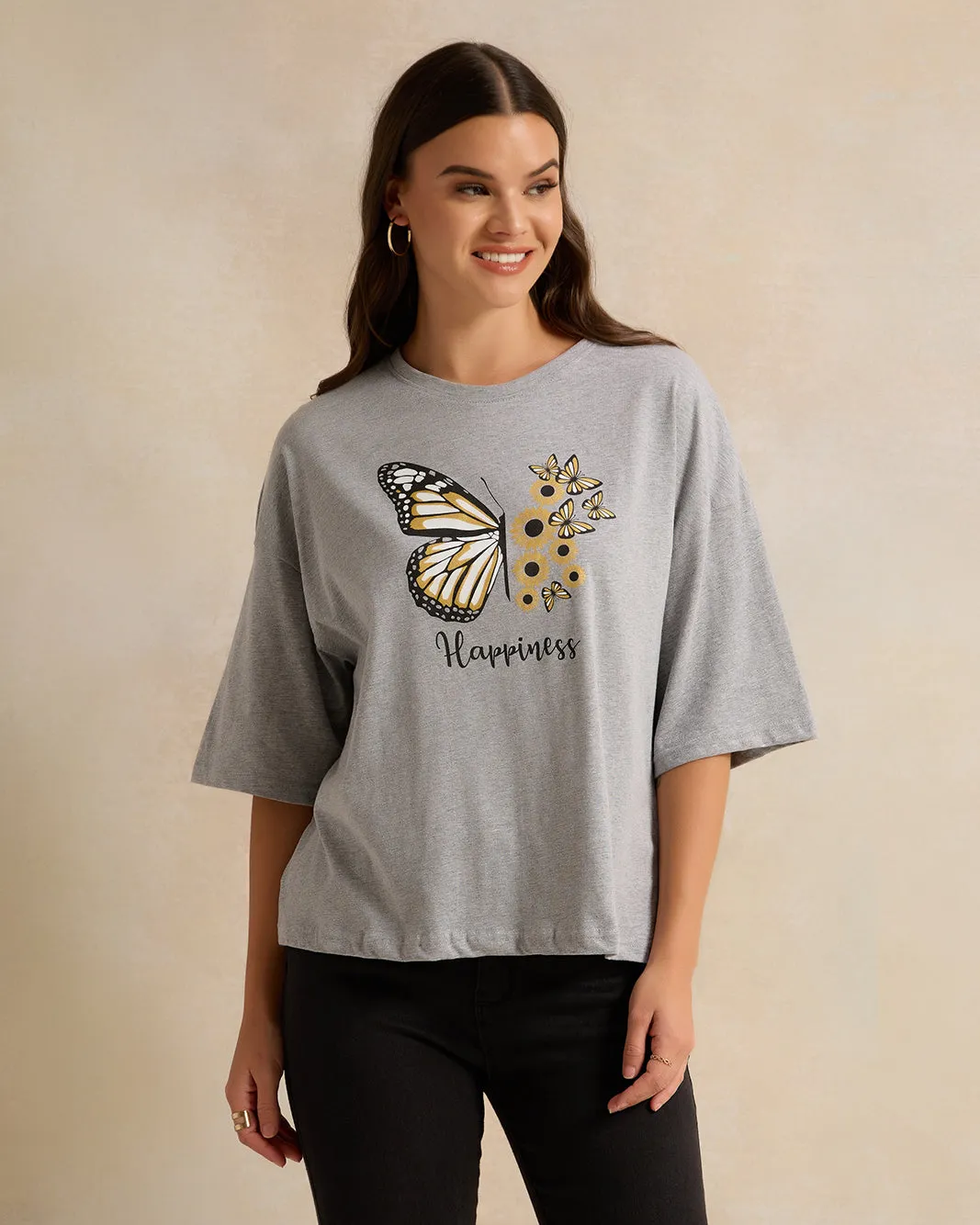 Women Grey Printed T-Shirt sold by Redtag