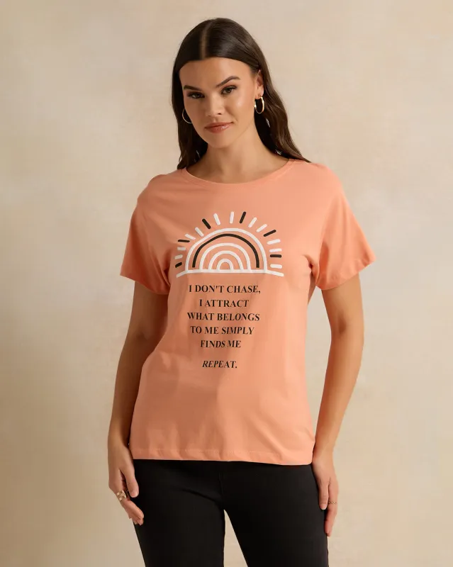 Women Orange Printed T-Shirt sold by Redtag