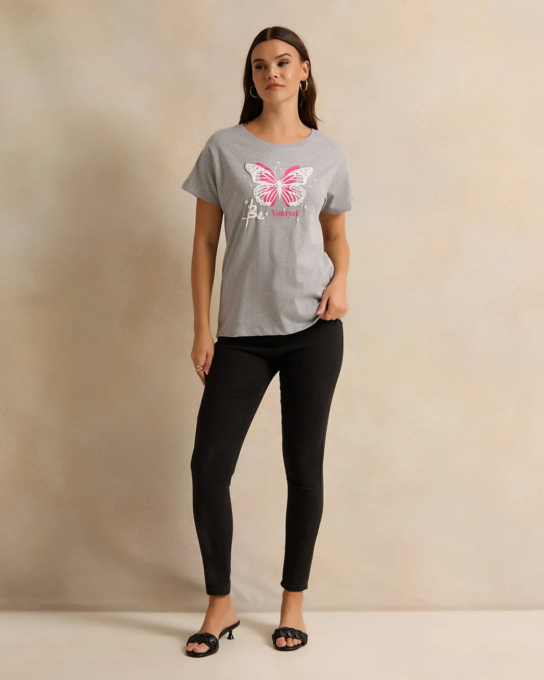 Women Grey Printed T-Shirt sold by Redtag product image thumbnail 2