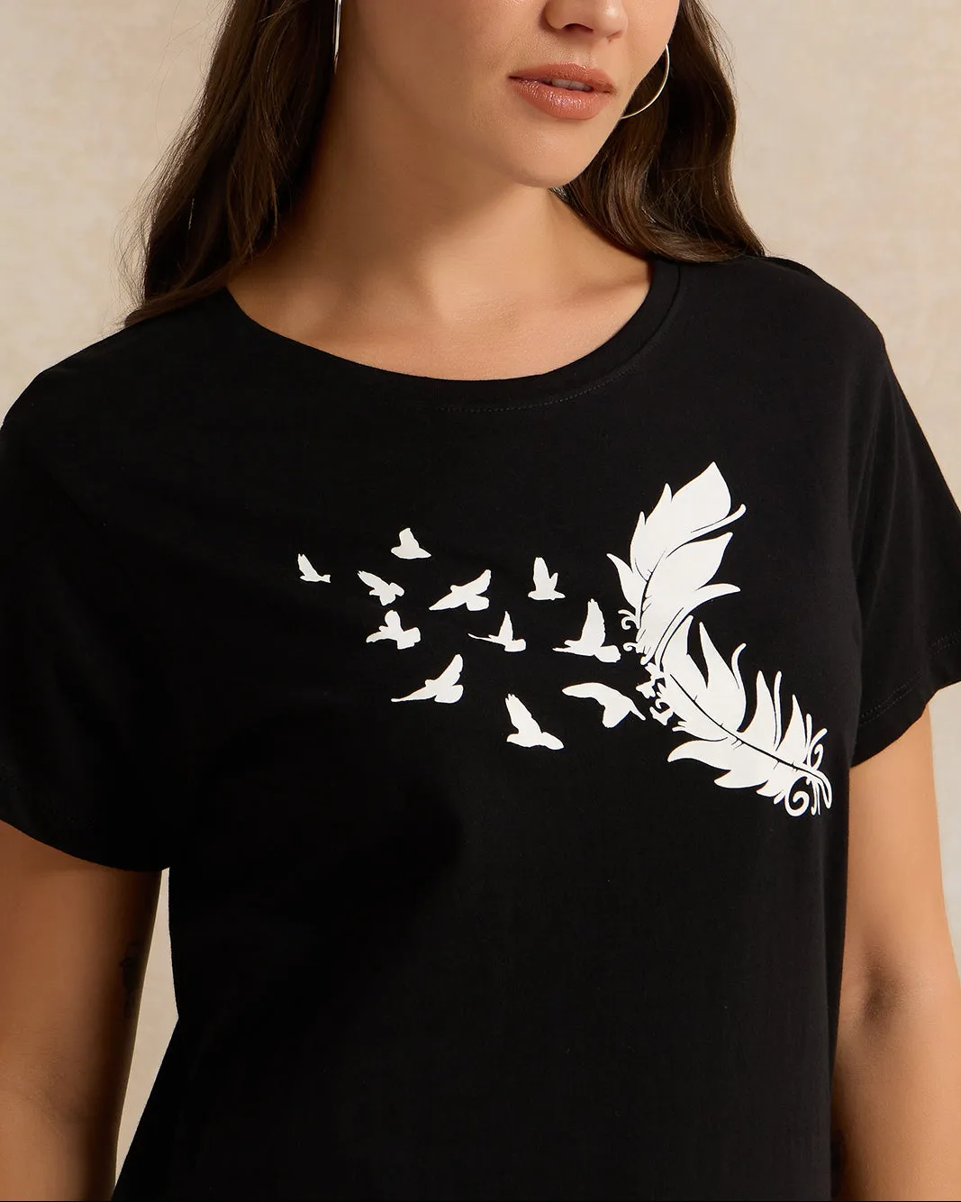 Women Black Printed T-Shirt sold by Redtag product image thumbnail 4