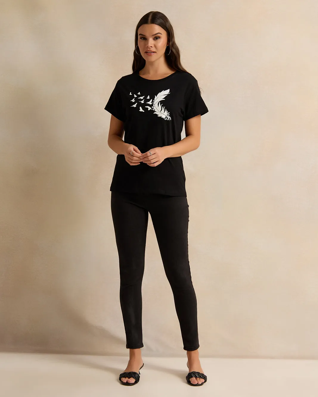Women Black Printed T-Shirt sold by Redtag product image thumbnail 2