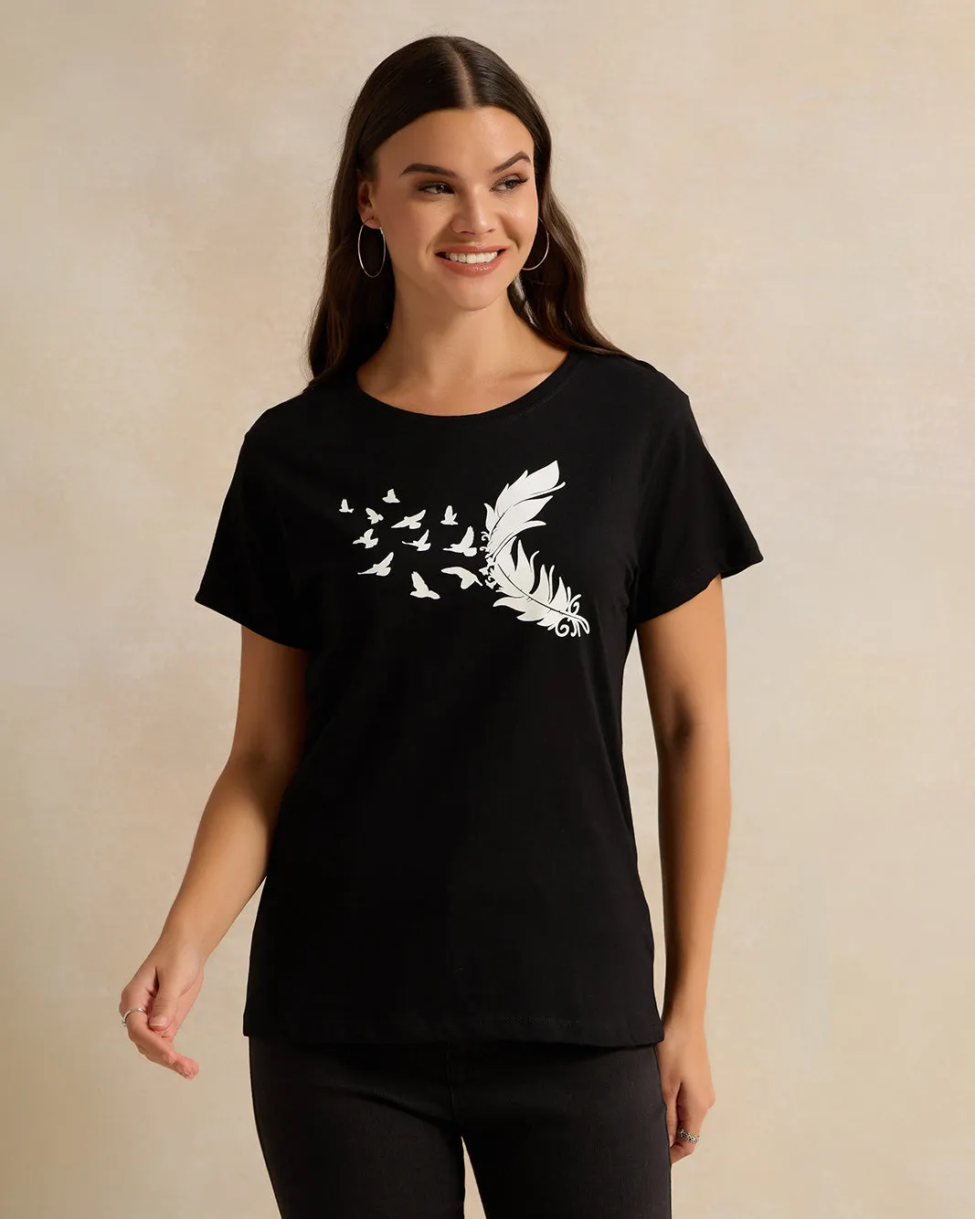 Women Black Printed T-Shirt sold by Redtag