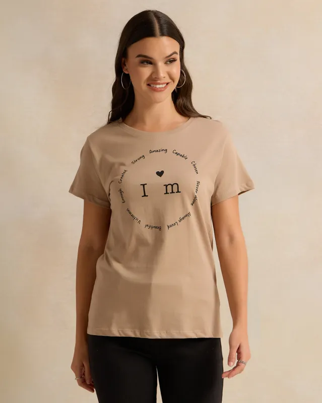 Women Beige Printed T-Shirt sold by Redtag