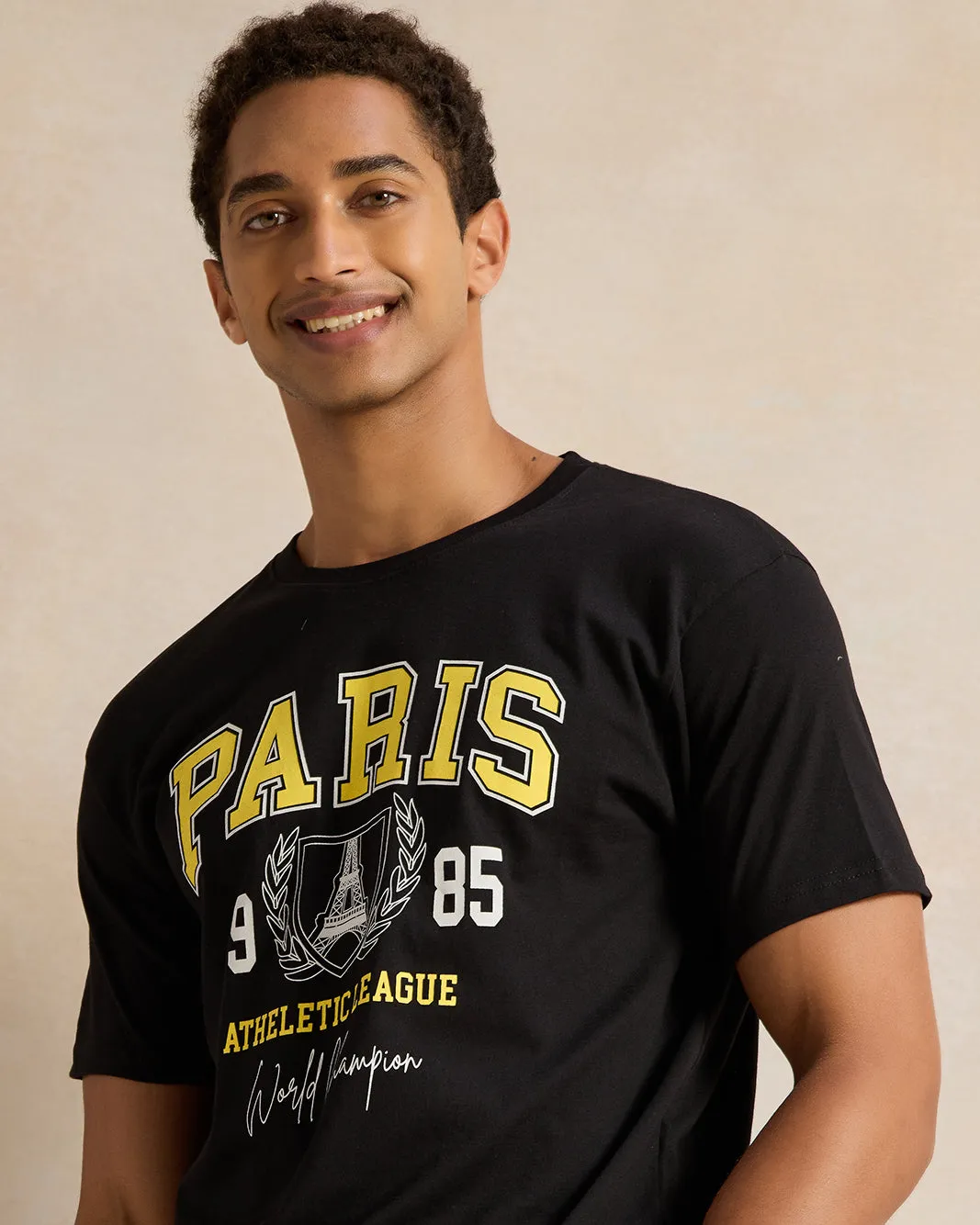 Men Black Printed T-Shirt sold by Redtag product image thumbnail 4