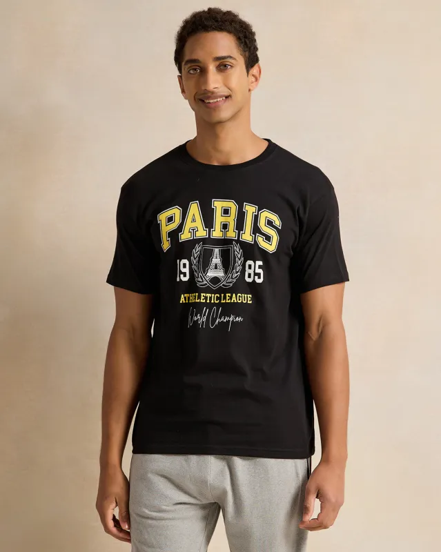 Men Black Printed T-Shirt sold by Redtag