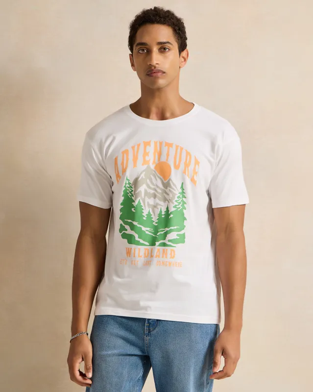 Men White Printed T-Shirt sold by Redtag