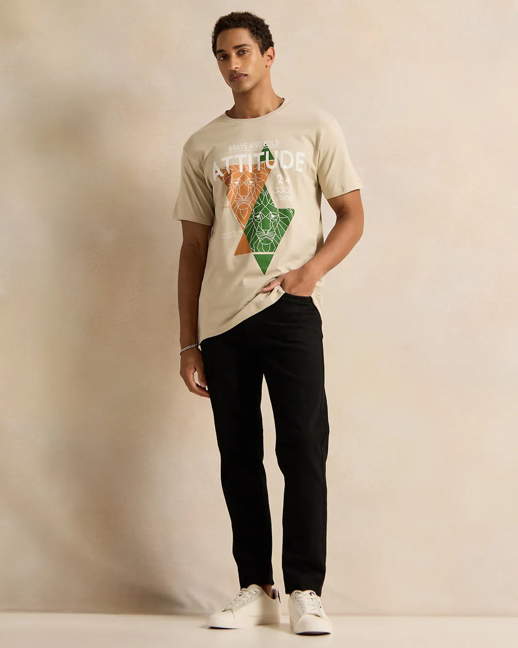 Men Beige Printed T-Shirt sold by Redtag product image thumbnail 2