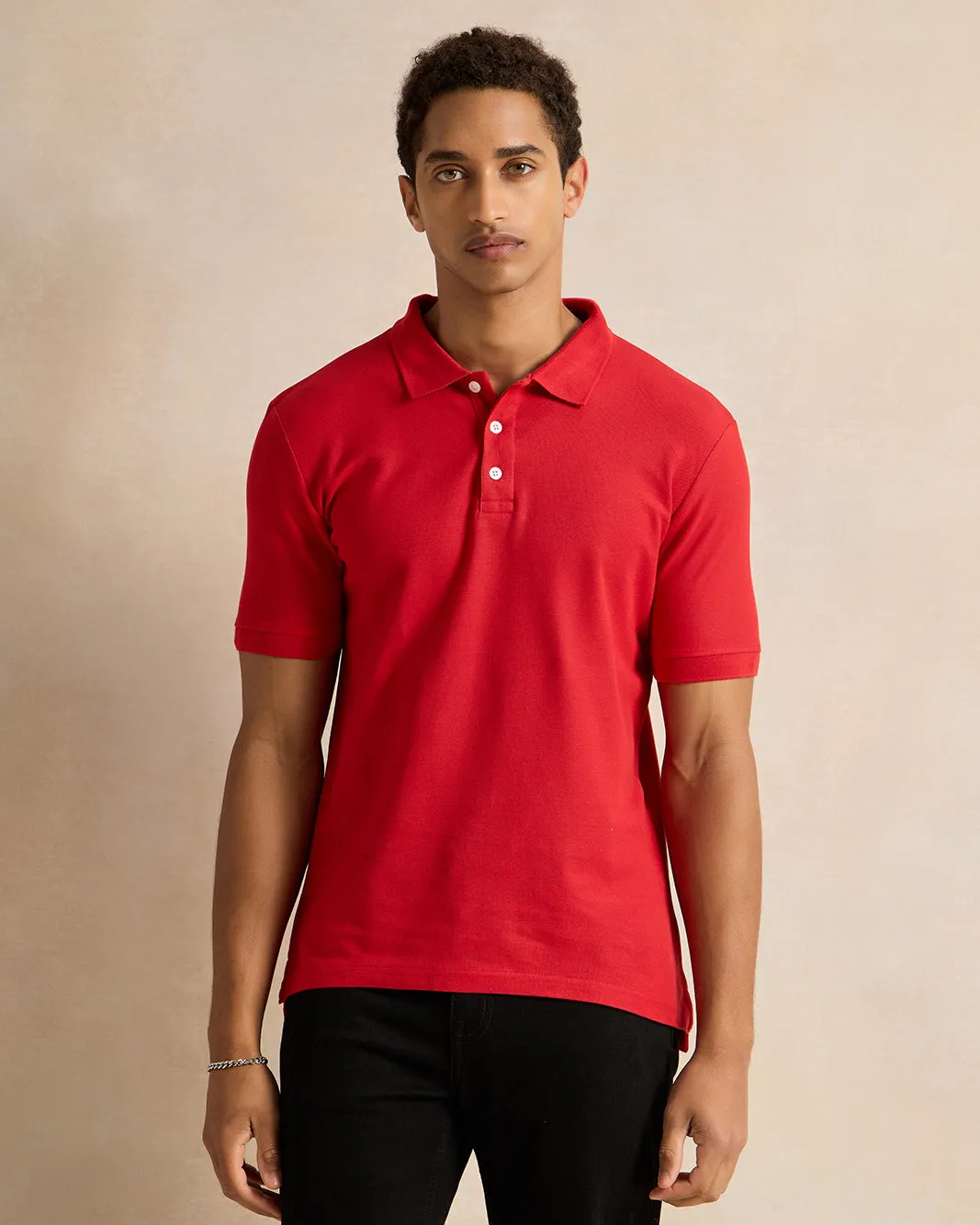 Men Red Basic Polo Shirt sold by Redtag