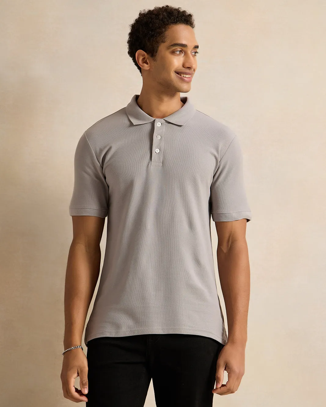 Men Grey Basic Polo Shirt sold by Redtag