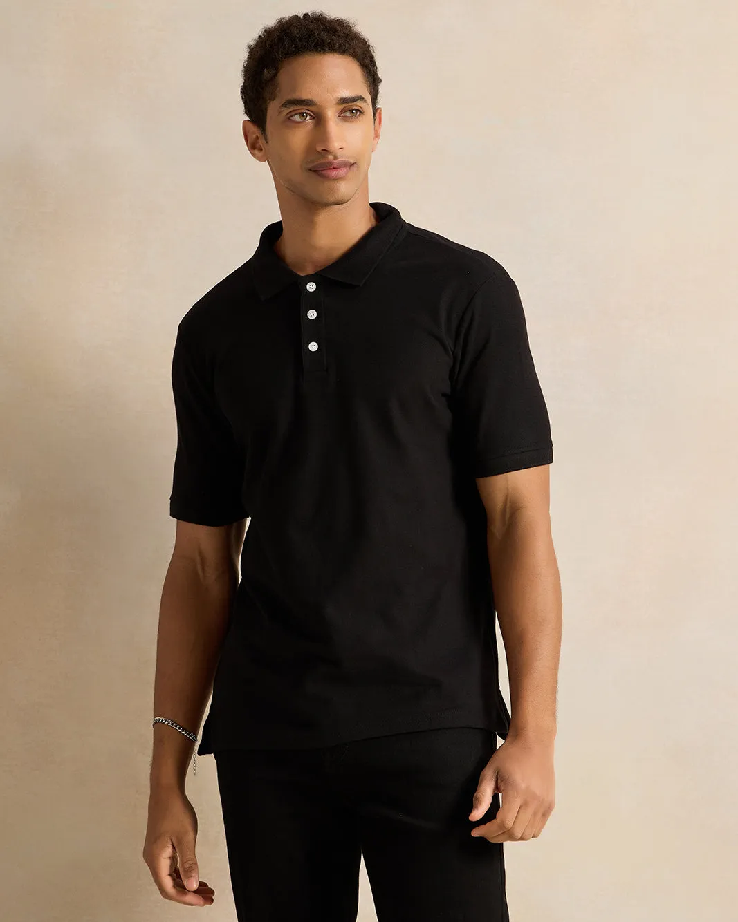 Men Black Basic Polo Shirt sold by Redtag