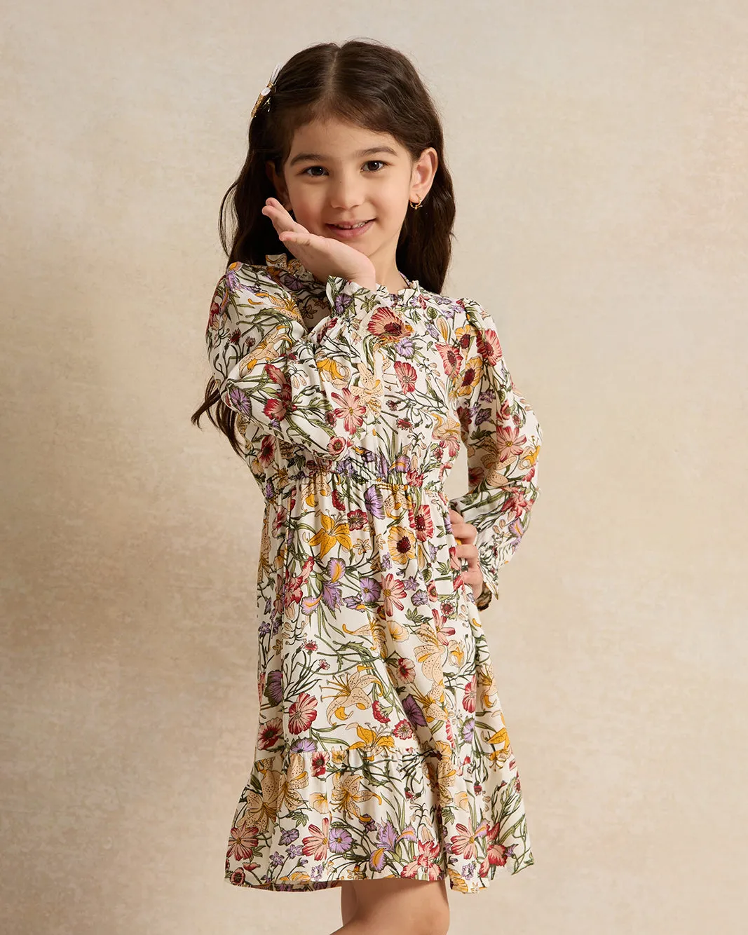 Girls Ivory Printed Dress sold by Redtag