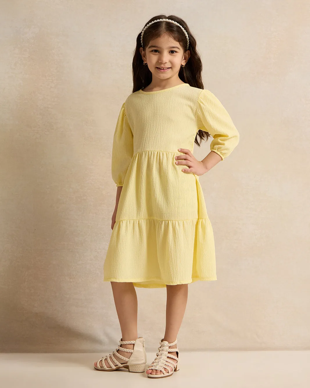 Girls Yellow Textured Dress sold by Redtag product image thumbnail 4