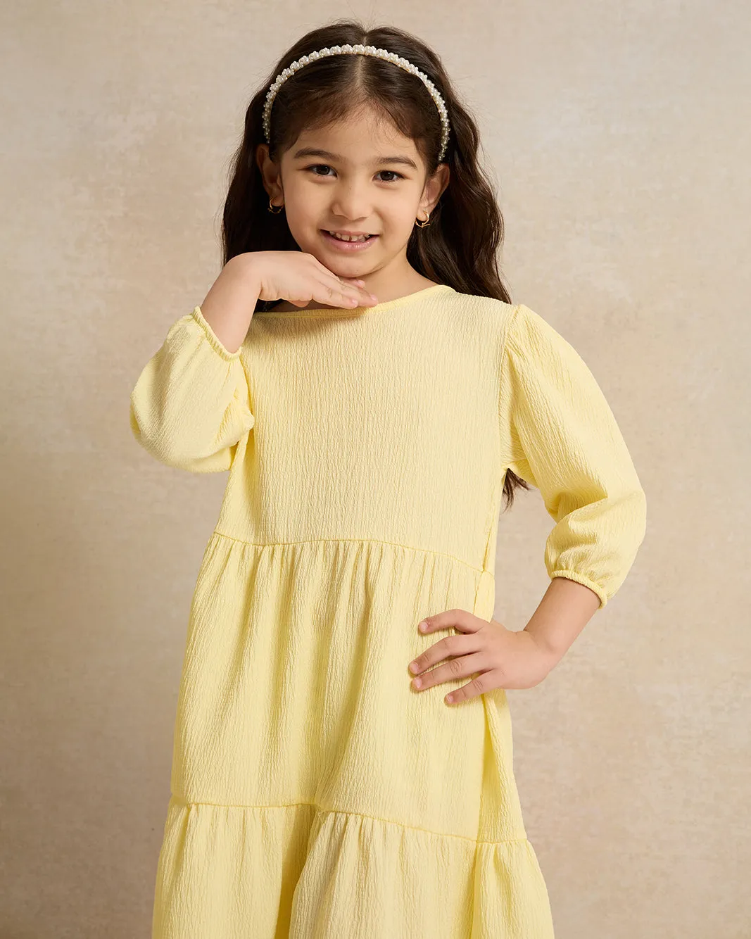 Girls Yellow Textured Dress sold by Redtag product image thumbnail 2