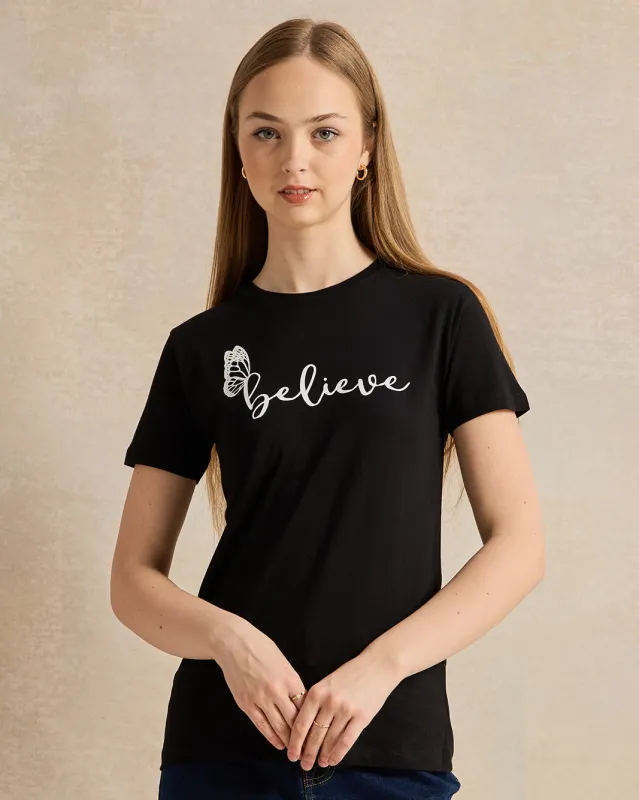 Senior Girls Black Printed T-Shirt sold by Redtag