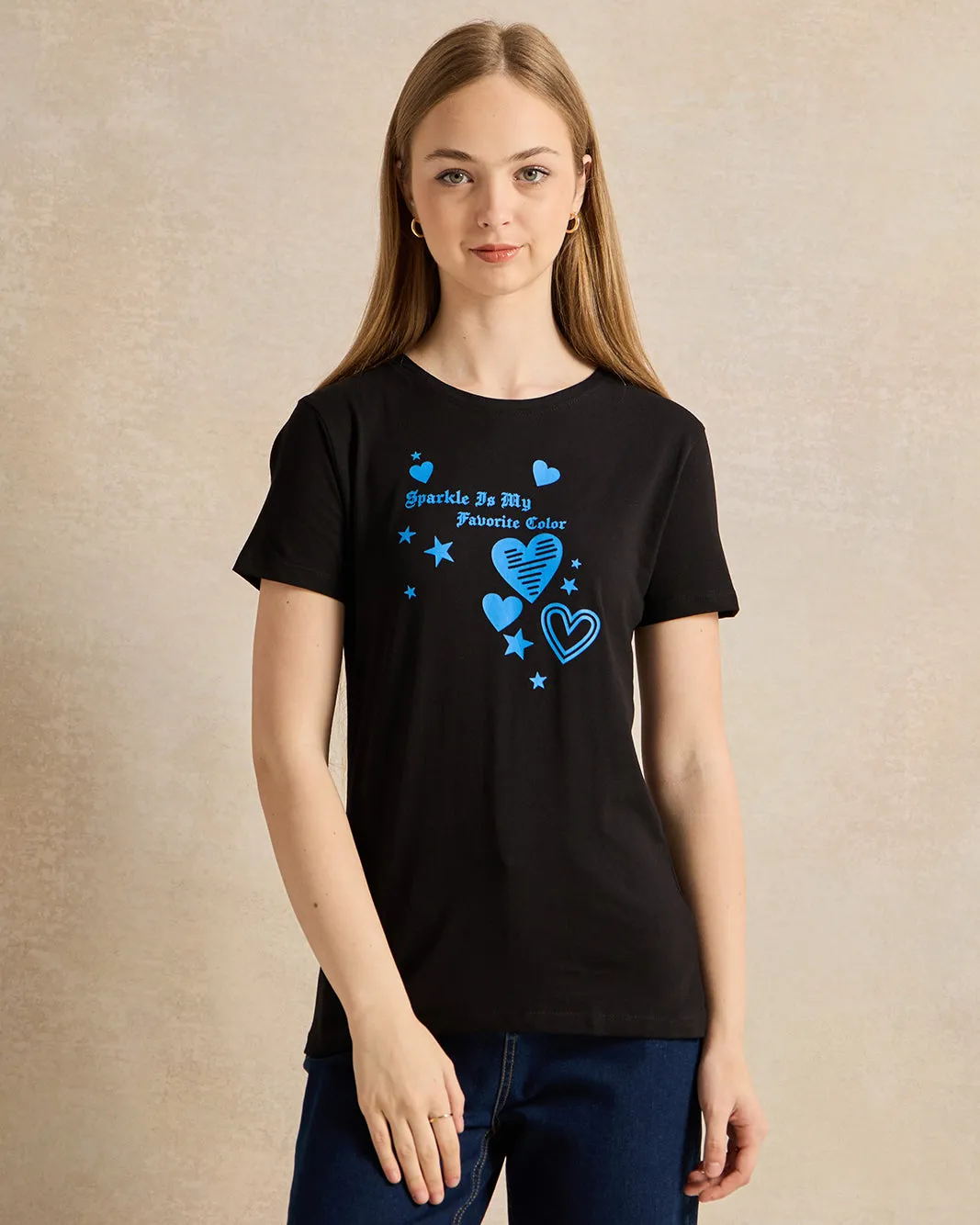 Senior Girls Black Printed T-Shirt sold by Redtag