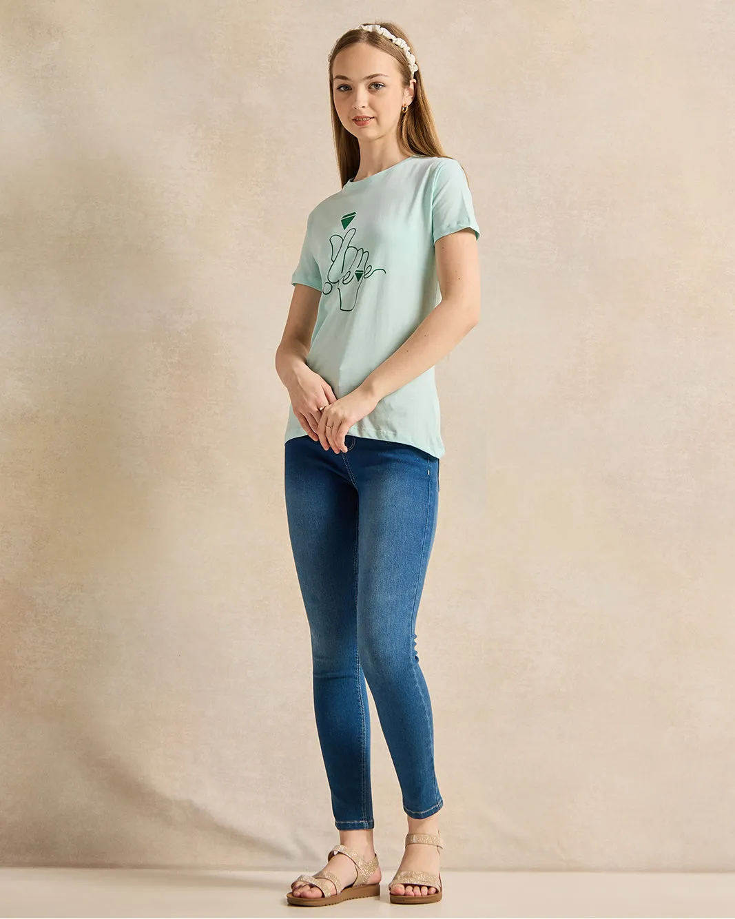 Senior Girls Green Printed T-Shirt sold by Redtag product image thumbnail 2