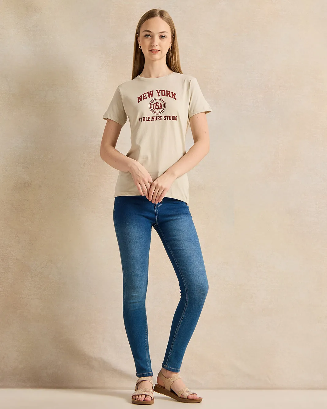 Senior Girls Beige Printed T-Shirt sold by Redtag product image thumbnail 2