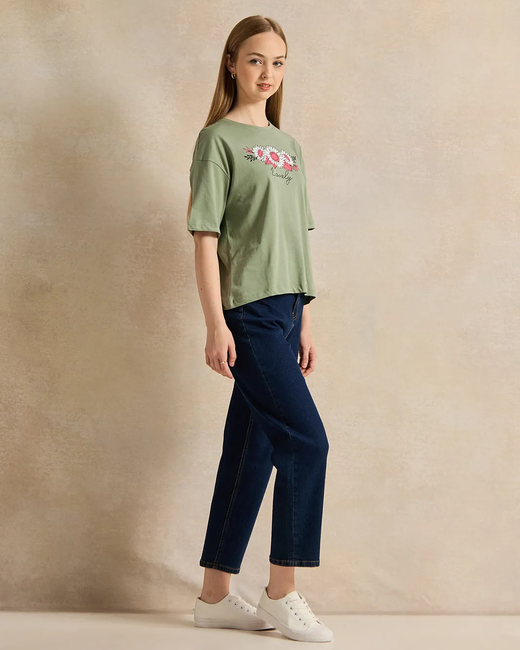 Senior Girls Green Printed T-Shirt sold by Redtag product image thumbnail 2