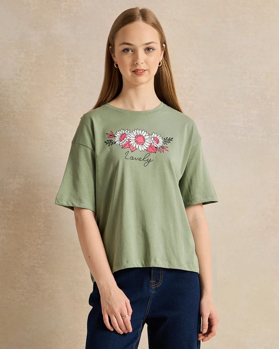 Senior Girls Green Printed T-Shirt sold by Redtag