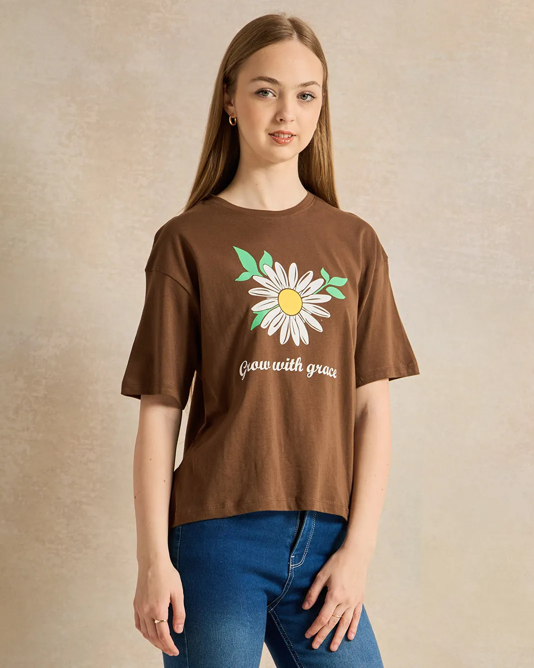 Senior Girls Brown Printed T-Shirt sold by Redtag